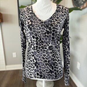 Express Leopard Print Long Sleeve V-Neck Sweater